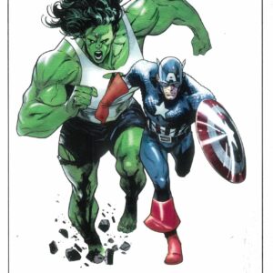 MARVEL PROMOTIONAL LITHOS #25: Avengers #1 She-Hulk/Capt America Fight as One (Pepe Larraz)