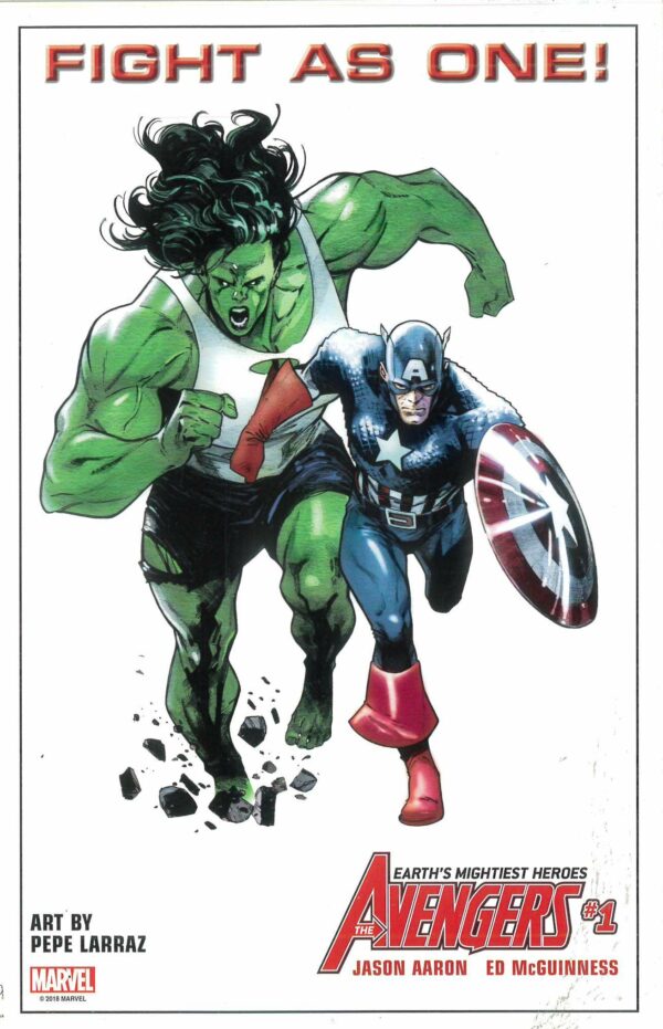 MARVEL PROMOTIONAL LITHOS #25: Avengers #1 She-Hulk/Capt America Fight as One (Pepe Larraz)