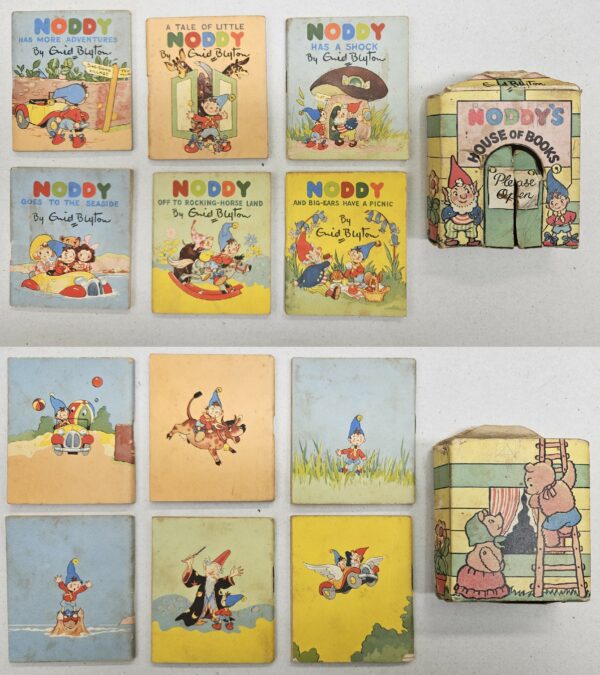 NODDY’S HOUSE OF BOOKS: Six tiny books in a box, 1951 uncensored, VG/FN – rare