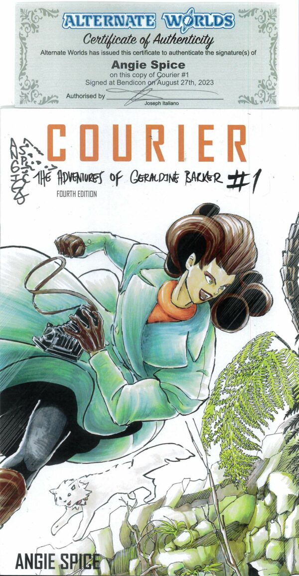 COURIER: ADVENTURES OF GERALDINE BARKER #1: Signed Angie Spice – Variant cover – COA – 4th Ed – NM