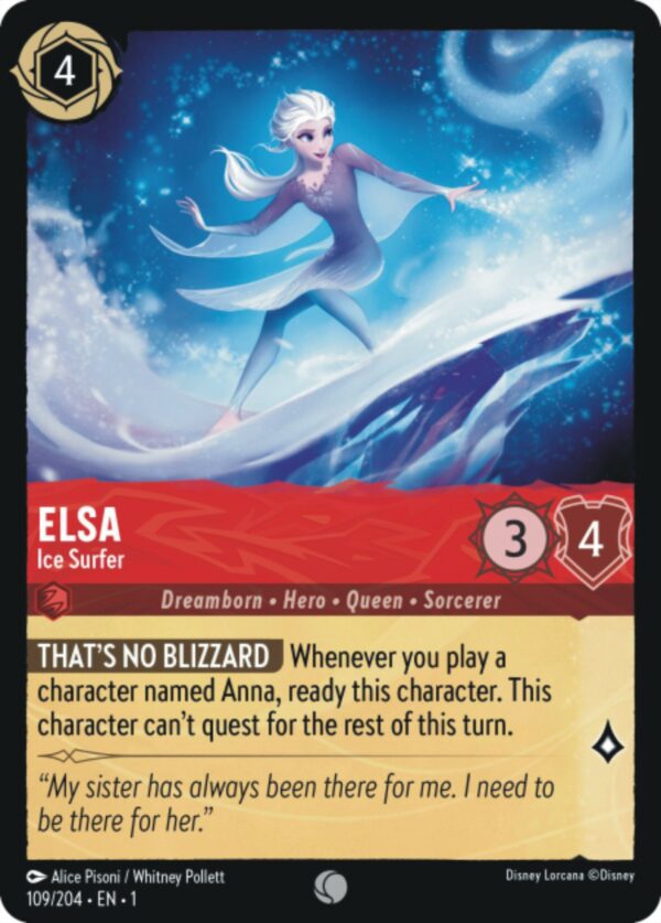 DISNEY LORCANA SINGLE CARDS: FIRST CHAPTER #100: Elsa – Ice Surfer (Common 109/204: NM)
