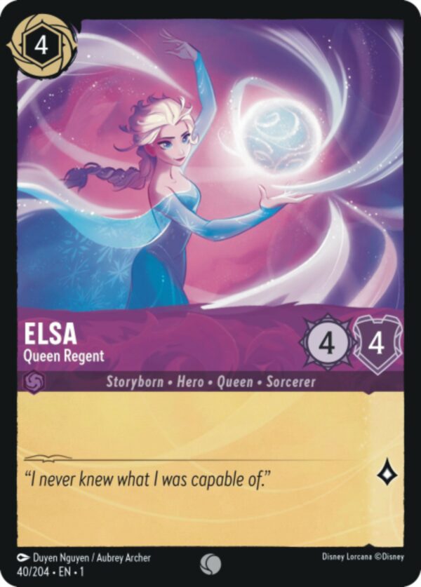 DISNEY LORCANA SINGLE CARDS: FIRST CHAPTER #102: Elsa – Queen Regent (Common 40/204: NM)