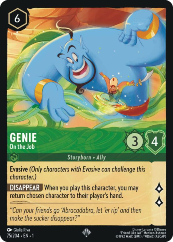 DISNEY LORCANA SINGLE CARDS: FIRST CHAPTER #133: Genie – On the Job (Super Rare 75/204: NM)