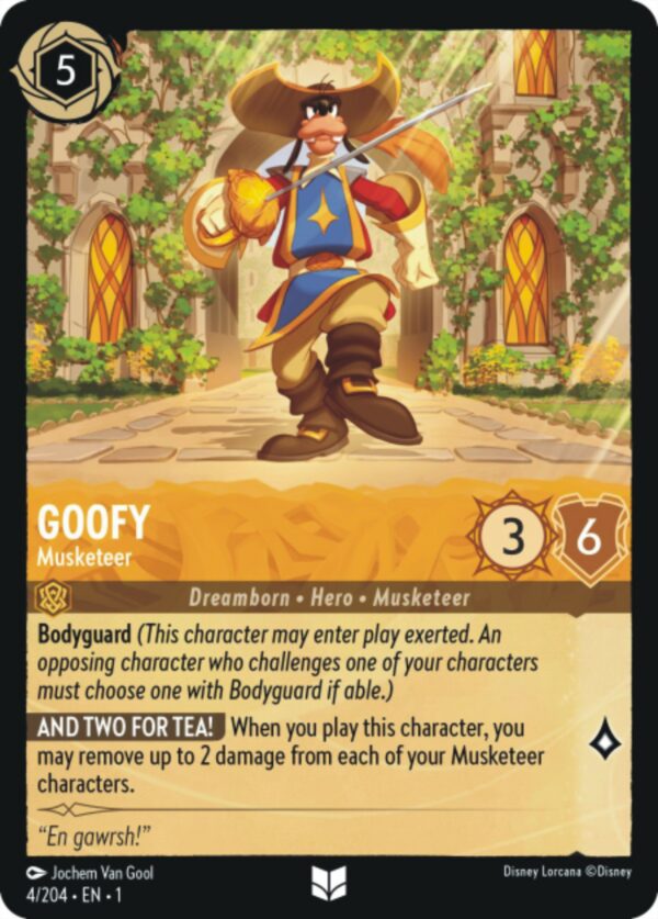 DISNEY LORCANA SINGLE CARDS: FIRST CHAPTER #142: Goofy – Musketeer (Uncommon 4/204: NM)
