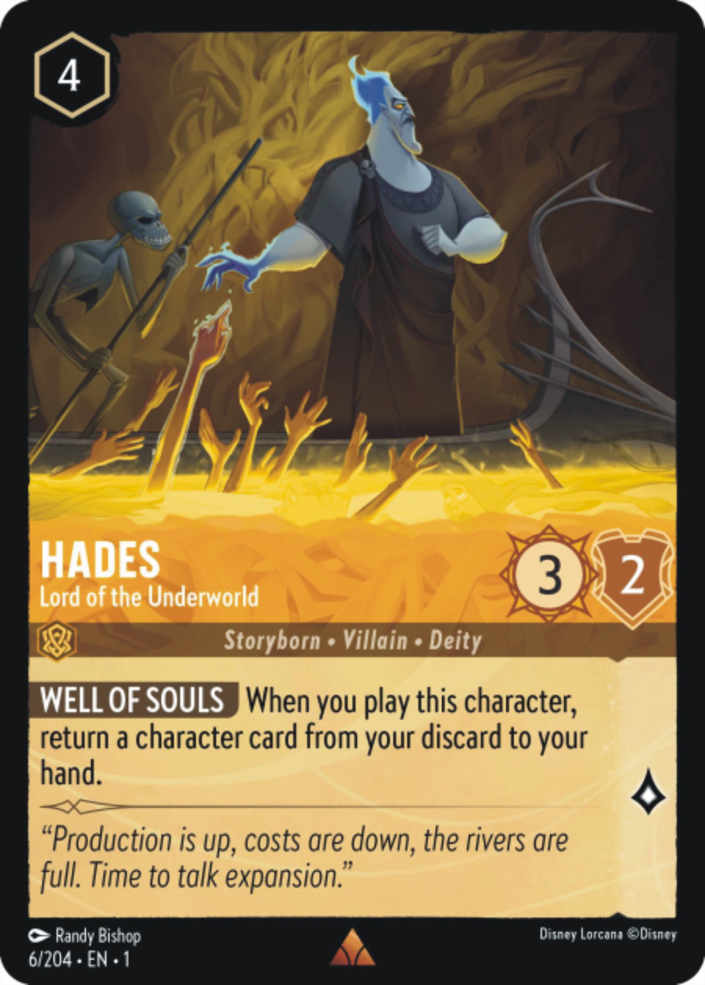 DISNEY LORCANA SINGLE CARDS: FIRST CHAPTER #156: Hades – Lord of the Underworld (Rare 6/204: NM) DISNEY LORCANA SINGLE CARDS: FIRST CHAPTER #156: Hades – Lord of the Underworld (Rare 6/204: NM)