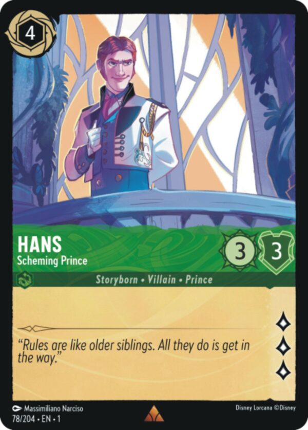 DISNEY LORCANA SINGLE CARDS: FIRST CHAPTER #161: Hans – Scheming Prince (Rare Foil 78/204: NM)