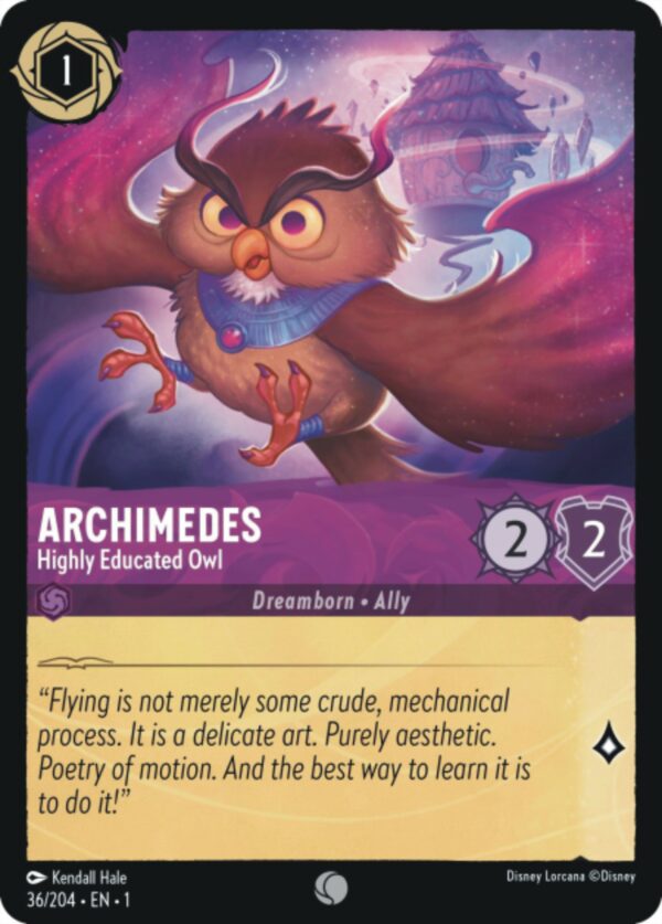 DISNEY LORCANA SINGLE CARDS: FIRST CHAPTER #17: Archimedes – Highly Educated Owl (Common Foil 36/204: NM)