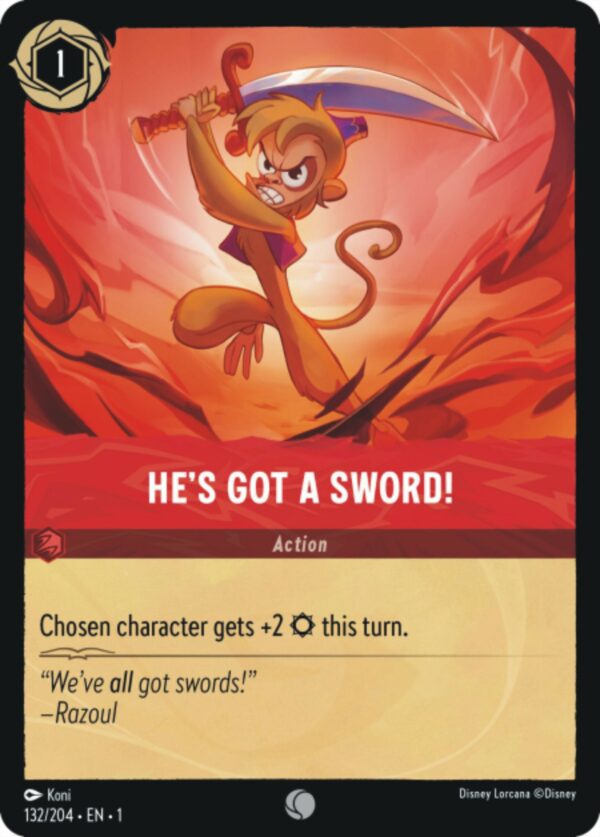 DISNEY LORCANA SINGLE CARDS: FIRST CHAPTER #171: He’s Got A Sword! (Common Foil 132/204: NM)