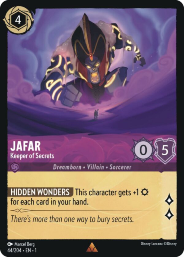 DISNEY LORCANA SINGLE CARDS: FIRST CHAPTER #178: Jafar – Keeper of Secrets (Rare 44/204: NM)