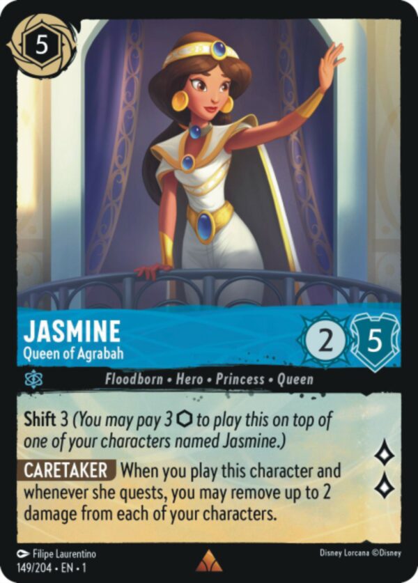 DISNEY LORCANA SINGLE CARDS: FIRST CHAPTER #184: Jasmine – Queen of Agrabah (Rare 149/204: NM)