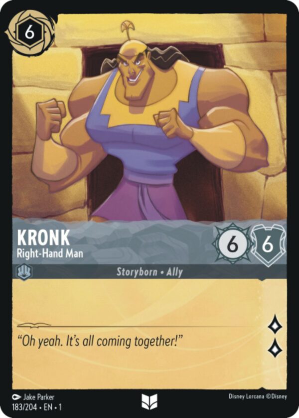 DISNEY LORCANA SINGLE CARDS: FIRST CHAPTER #198: Kronk – Right-Hand Man (Uncommon 183/204: NM)