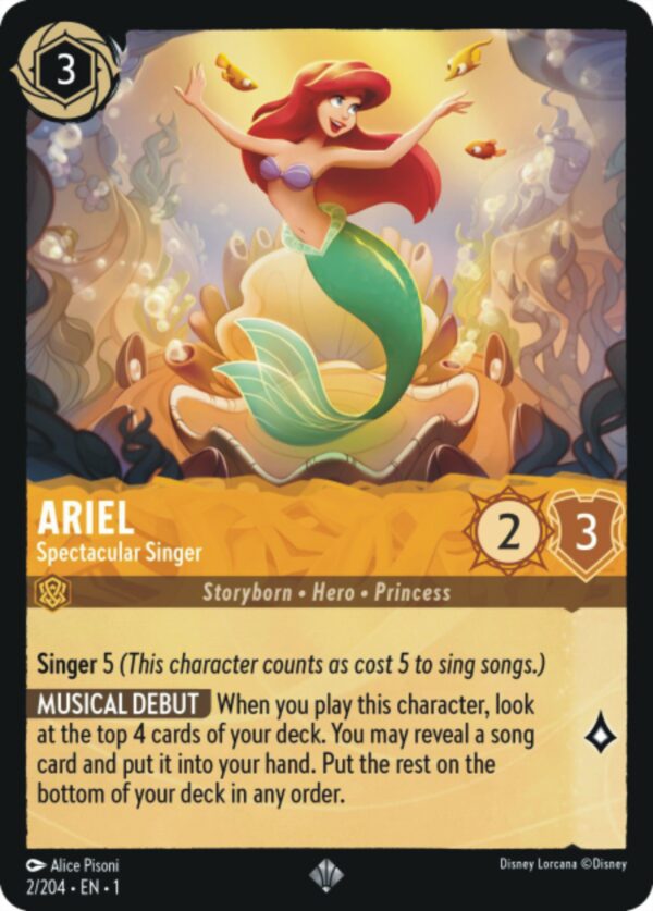 DISNEY LORCANA SINGLE CARDS: FIRST CHAPTER #20: Ariel – Spectacular Singer (Super Rare 2/204: NM)