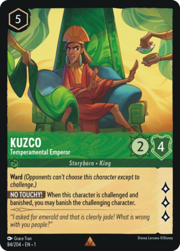 DISNEY LORCANA SINGLE CARDS: FIRST CHAPTER #200: Kuzco – Temperamental Emperor (Rare 84/204: NM)