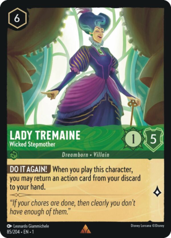 DISNEY LORCANA SINGLE CARDS: FIRST CHAPTER #202: Lady Tremaine – Wicked Stepmother (Rare 85/204: NM)
