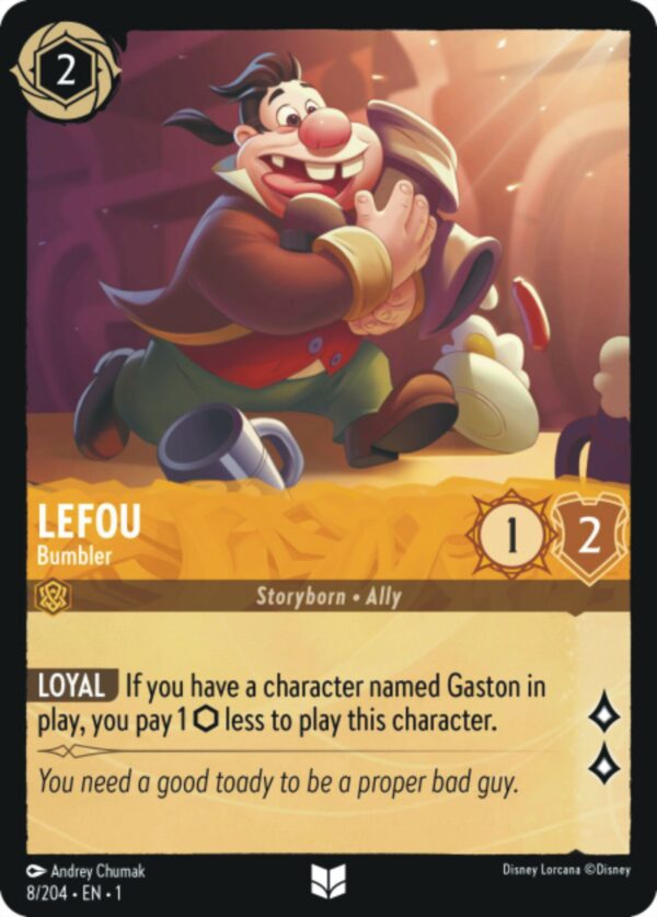 DISNEY LORCANA SINGLE CARDS: FIRST CHAPTER #206: Lefou – Bumbler (Uncommon 8/204: NM)