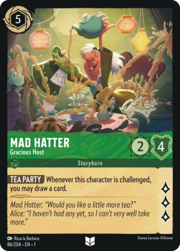 DISNEY LORCANA SINGLE CARDS: FIRST CHAPTER #216: Mad Hatter – Gracious Host (Uncommon 86/204: NM)