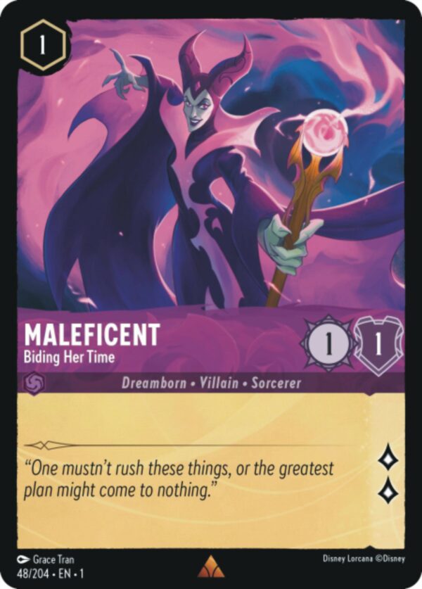 DISNEY LORCANA SINGLE CARDS: FIRST CHAPTER #225: Maleficent – Biding Her Time (Rare Foil 48/204: NM)