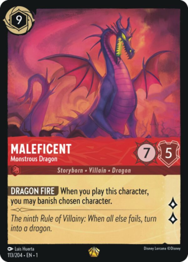 DISNEY LORCANA SINGLE CARDS: FIRST CHAPTER #226: Maleficent – Monstrous Dragon (Legendary 113/204: NM)