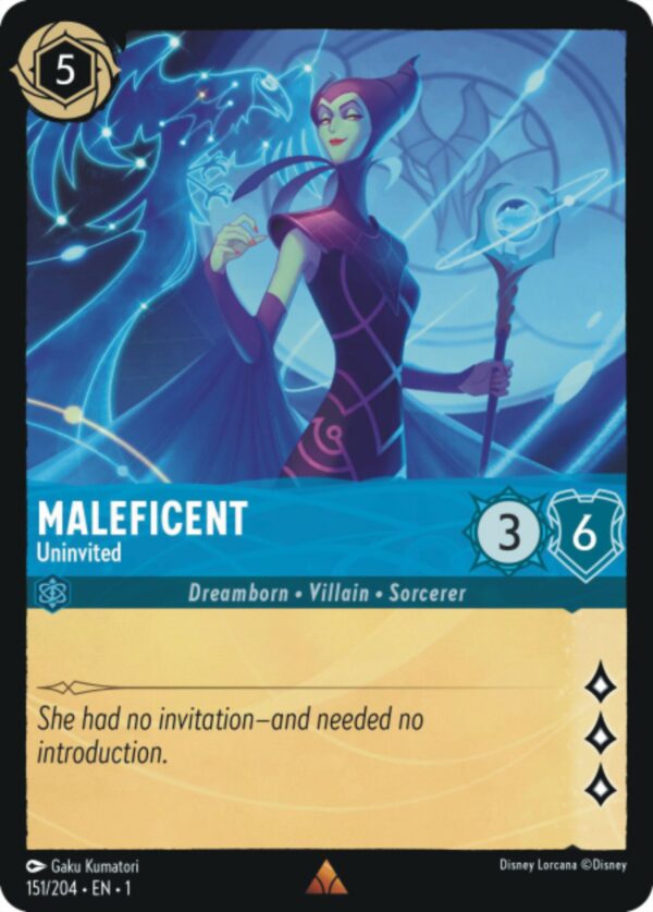 DISNEY LORCANA SINGLE CARDS: FIRST CHAPTER #232: Maleficent – Uninvited (Rare 151/204: NM)