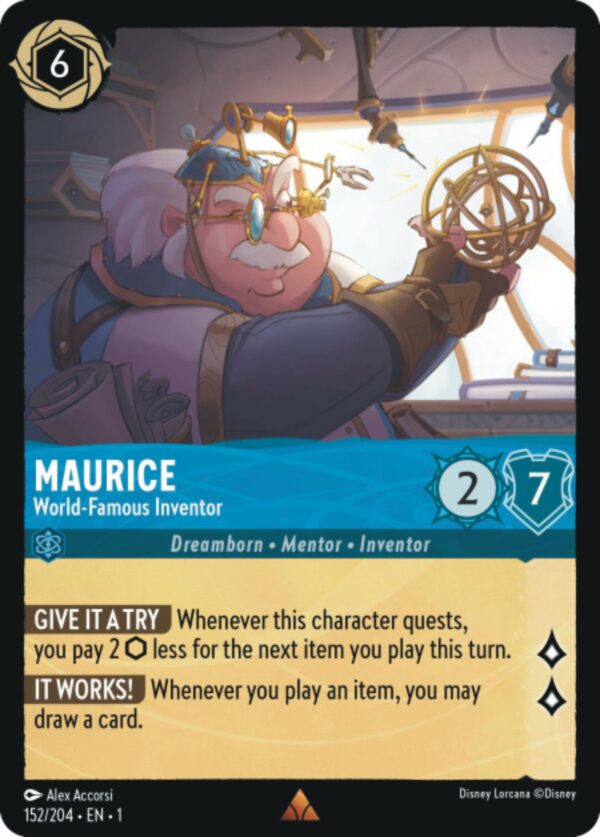 DISNEY LORCANA SINGLE CARDS: FIRST CHAPTER #241: Maurice – World-Famous Inventor (Rare 152/204: NM)