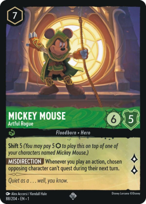 DISNEY LORCANA SINGLE CARDS: FIRST CHAPTER #251: Mickey Mouse – Artful Rogue (Super Rare 88/204: NM)