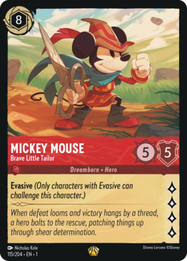 DISNEY LORCANA SINGLE CARDS: FIRST CHAPTER #254: Mickey Mouse – Brave Little Tailor (Legendary 115/204: NM)