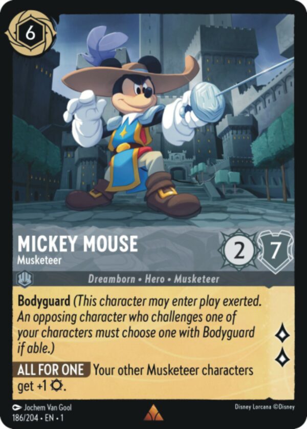 DISNEY LORCANA SINGLE CARDS: FIRST CHAPTER #263: Mickey Mouse – Musketeer (Rare 186/204: NM)