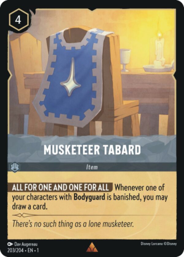 DISNEY LORCANA SINGLE CARDS: FIRST CHAPTER #291: Musketeer Tabard (Rare 203/204: NM)