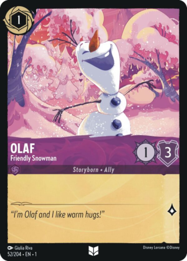 DISNEY LORCANA SINGLE CARDS: FIRST CHAPTER #293: Olaf – Friendly Snowman (Uncommon 52/204: NM)