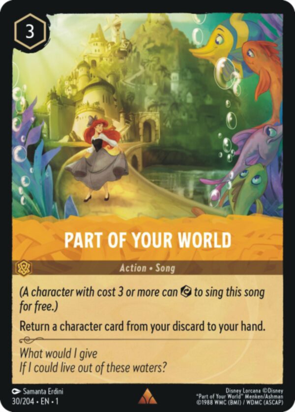 DISNEY LORCANA SINGLE CARDS: FIRST CHAPTER #297: Part of Your World (Rare 30/204: NM)