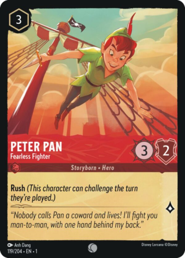 DISNEY LORCANA SINGLE CARDS: FIRST CHAPTER #301: Peter Pan – Fearless Fighter (Common 119/204: NM)