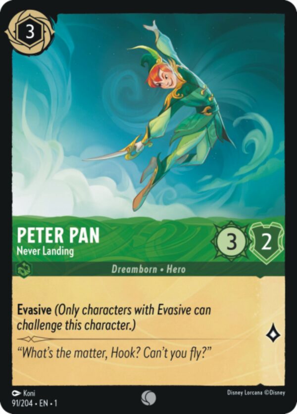DISNEY LORCANA SINGLE CARDS: FIRST CHAPTER #303: Peter Pan – Never Landing (Common 91/204: NM)