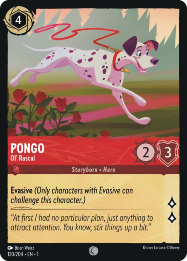DISNEY LORCANA SINGLE CARDS: FIRST CHAPTER #311: Pongo – Ol’ Rascal (Common 120/204: NM)