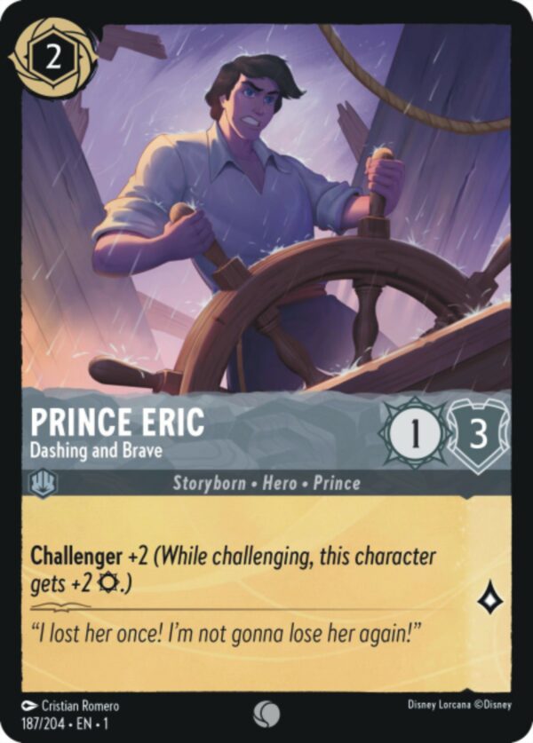 DISNEY LORCANA SINGLE CARDS: FIRST CHAPTER #313: Prince Eric – Dashing and Brave (Common 187/204: NM)
