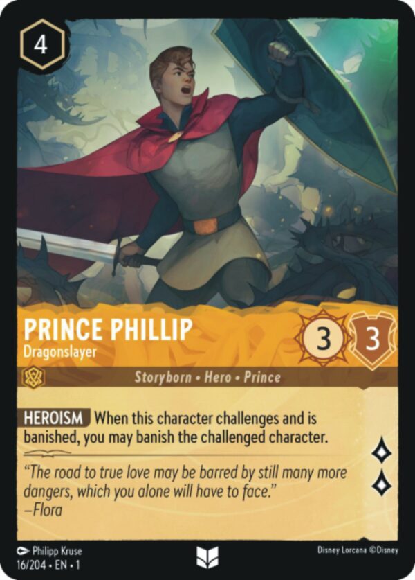 DISNEY LORCANA SINGLE CARDS: FIRST CHAPTER #315: Prince Phillip – Dragonslayer (Uncommon 16/204: NM)