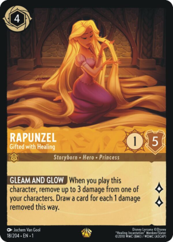 DISNEY LORCANA SINGLE CARDS: FIRST CHAPTER #323: Rapunzel – Gifted with Healing (Legendary 18/204: NM)