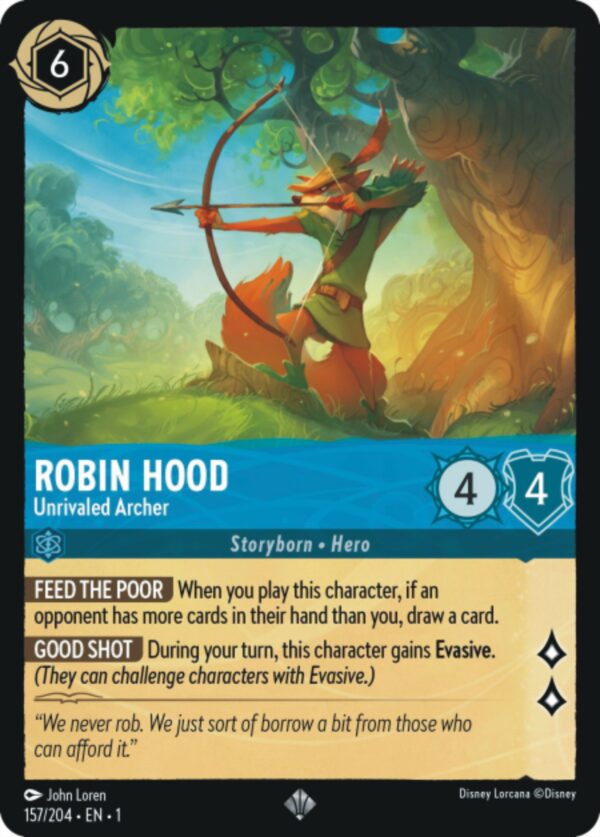 DISNEY LORCANA SINGLE CARDS: FIRST CHAPTER #329: Robin Hood – Unrivaled Archer (Super Rare 157/204: NM)