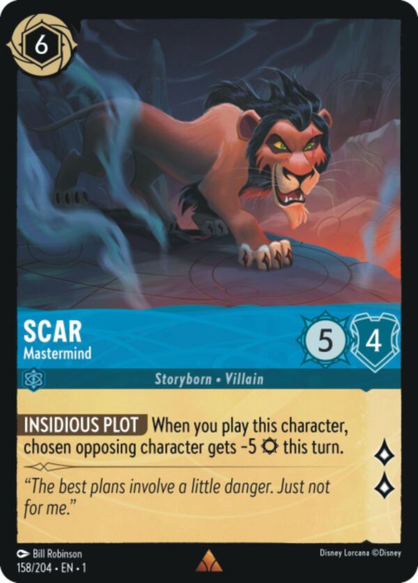 DISNEY LORCANA SINGLE CARDS: FIRST CHAPTER #333: Scar – Mastermind (Rare 158/204: NM)