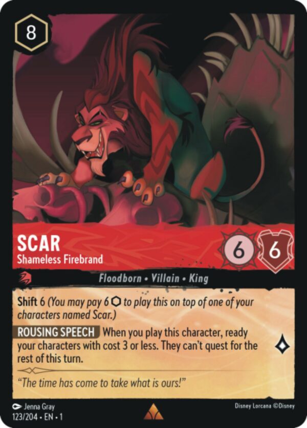 DISNEY LORCANA SINGLE CARDS: FIRST CHAPTER #335: Scar – Shameless Firebrand (Rare 123/204: NM)