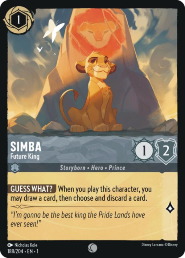 DISNEY LORCANA SINGLE CARDS: FIRST CHAPTER #345: Simba – Future King (Common 188/204: NM)