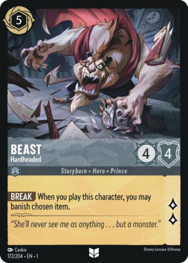 DISNEY LORCANA SINGLE CARDS: FIRST CHAPTER #35: Beast – Hardheaded (Uncommon 172/204: NM)