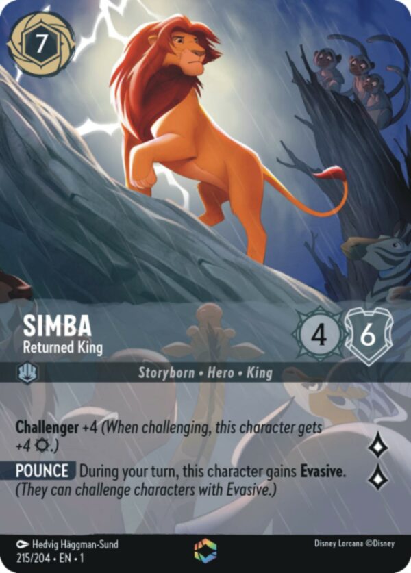 DISNEY LORCANA SINGLE CARDS: FIRST CHAPTER #351: Simba – Returned King (Holofoil 215/204) Halo Graded 9.5