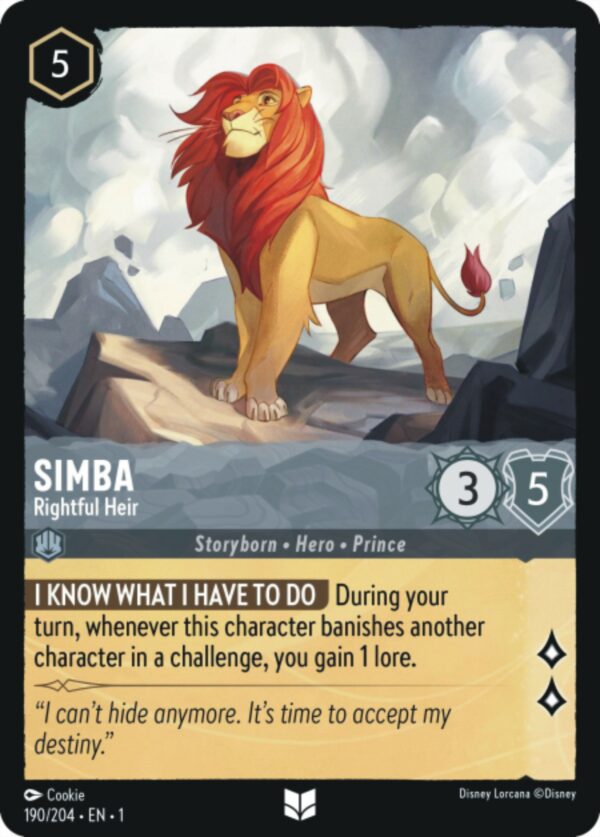 DISNEY LORCANA SINGLE CARDS: FIRST CHAPTER #352: Simba – Rightful Heir (Uncommon 190/204: NM)