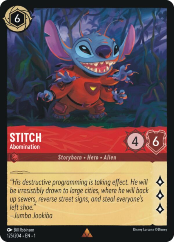 DISNEY LORCANA SINGLE CARDS: FIRST CHAPTER #362: Stitch – Abomination (Rare 125/204: NM)