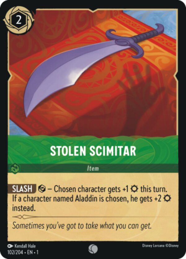 DISNEY LORCANA SINGLE CARDS: FIRST CHAPTER #371: Stolen Scimitar (Common 102/204: NM)