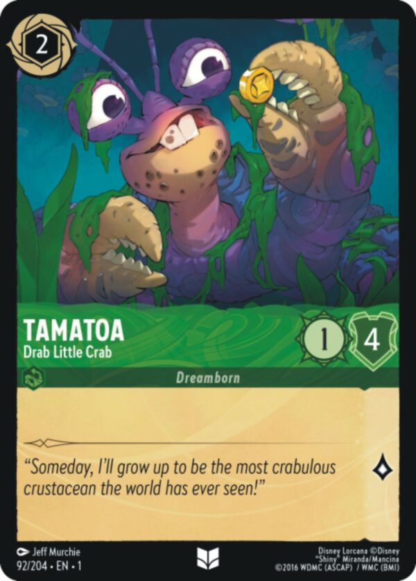 DISNEY LORCANA SINGLE CARDS: FIRST CHAPTER #379: Tamatoa – Drab Little Crab (Uncommon 92/204: NM)