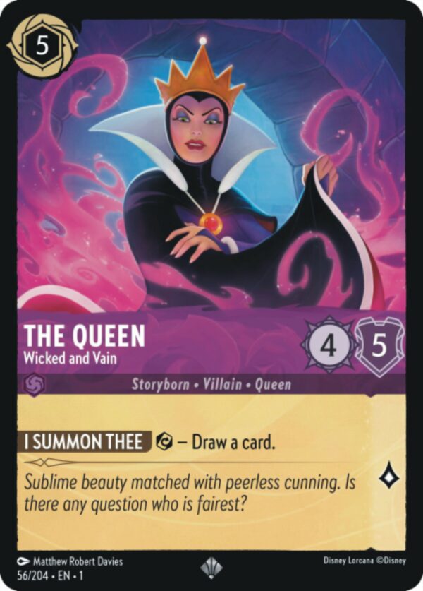 DISNEY LORCANA SINGLE CARDS: FIRST CHAPTER #391: The Queen – Wicked and Vain (Super Rare 56/204: NM)