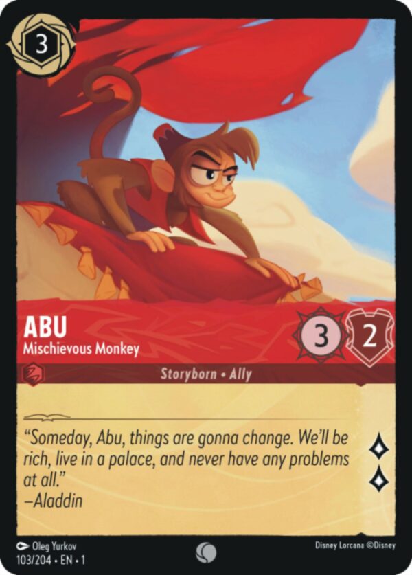 DISNEY LORCANA SINGLE CARDS: FIRST CHAPTER #4: Abu – Mischievous Monkey (Common Foil 103/204: NM)