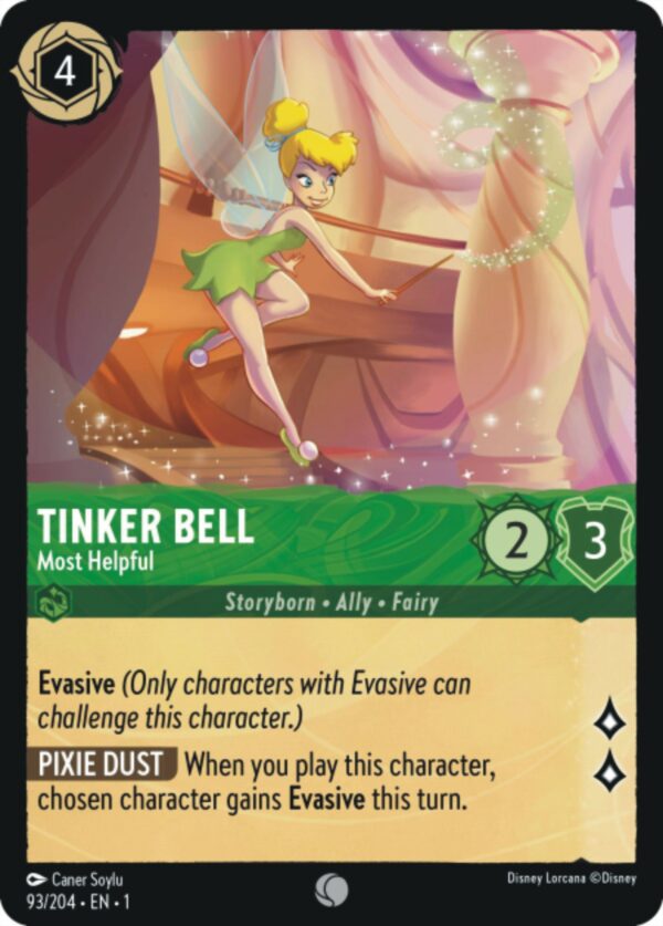 DISNEY LORCANA SINGLE CARDS: FIRST CHAPTER #403: Tinker Bell – Most Helpful (Common Foil 93/204: NM)