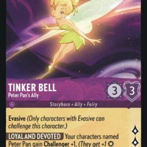 DISNEY LORCANA SINGLE CARDS: FIRST CHAPTER #404: Tinker Bell – Peter Pan’s Ally (Common 58/204: NM) DISNEY LORCANA SINGLE CARDS: FIRST CHAPTER #404: Tinker Bell – Peter Pan’s Ally (Common 58/204: NM)